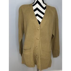 NWOT Yarnworks Chunky Knit Long Buttoned Cardigan Sz Petite Large Mustard/Gold